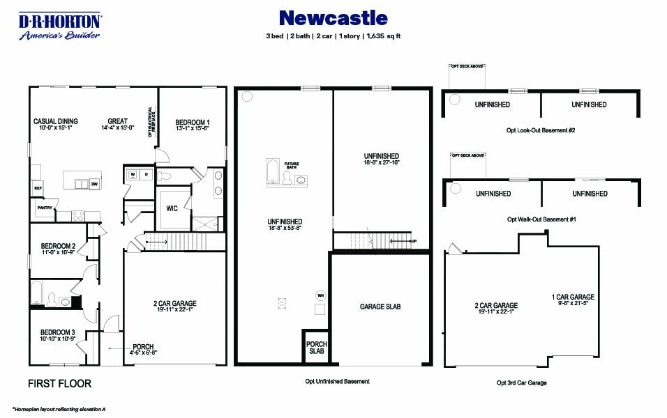 Black and white technical drawing of a newcastle plan home with basement