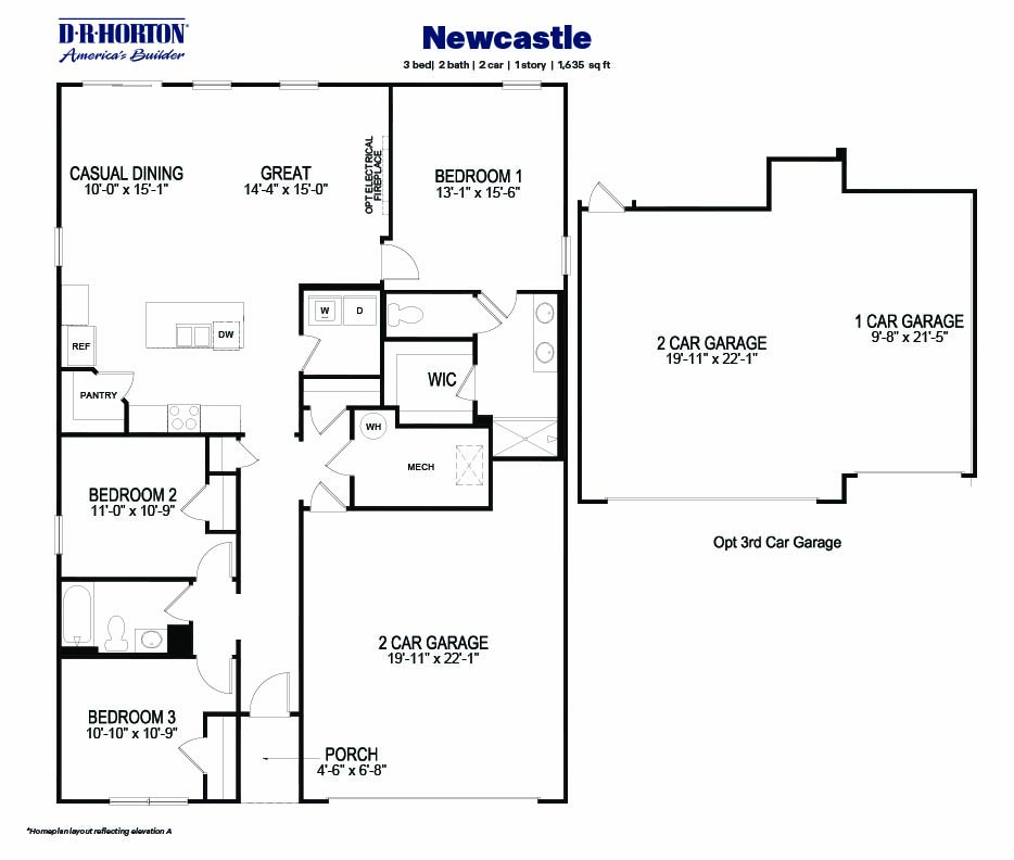 Black and white technical drawing of a newcastle plan home