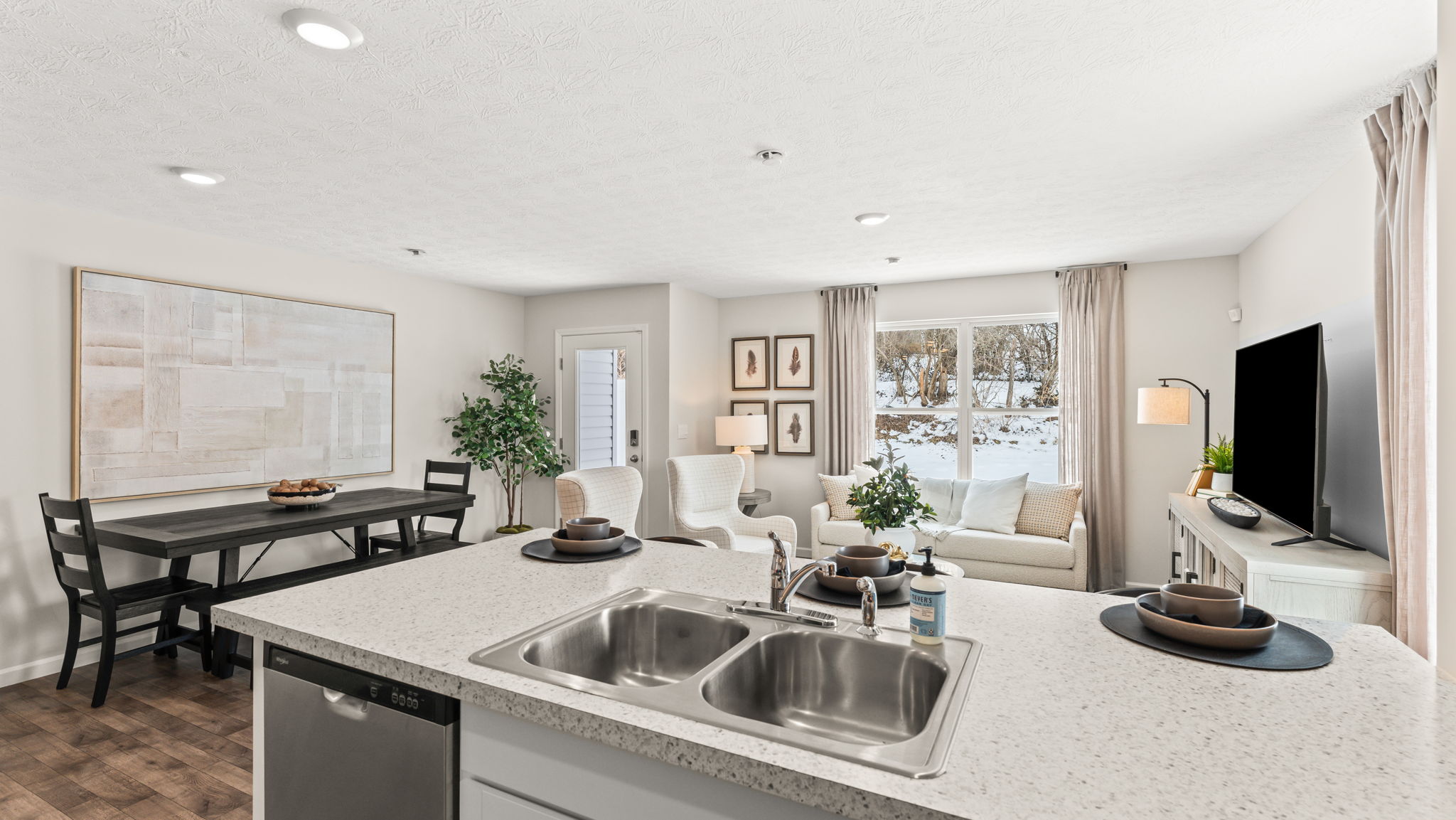 Full living room from the kitchen island perspective