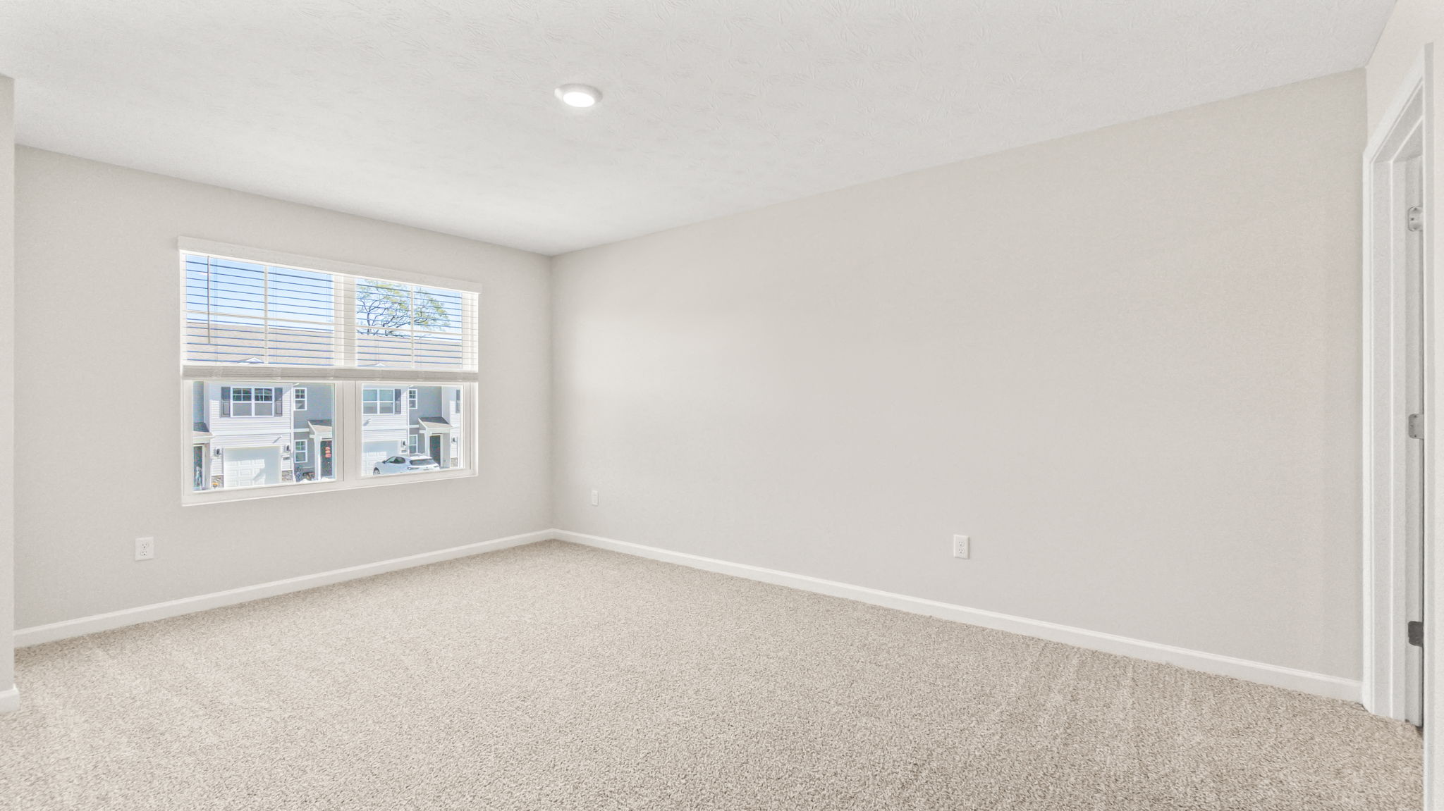 Carpeted primary bedroom with window