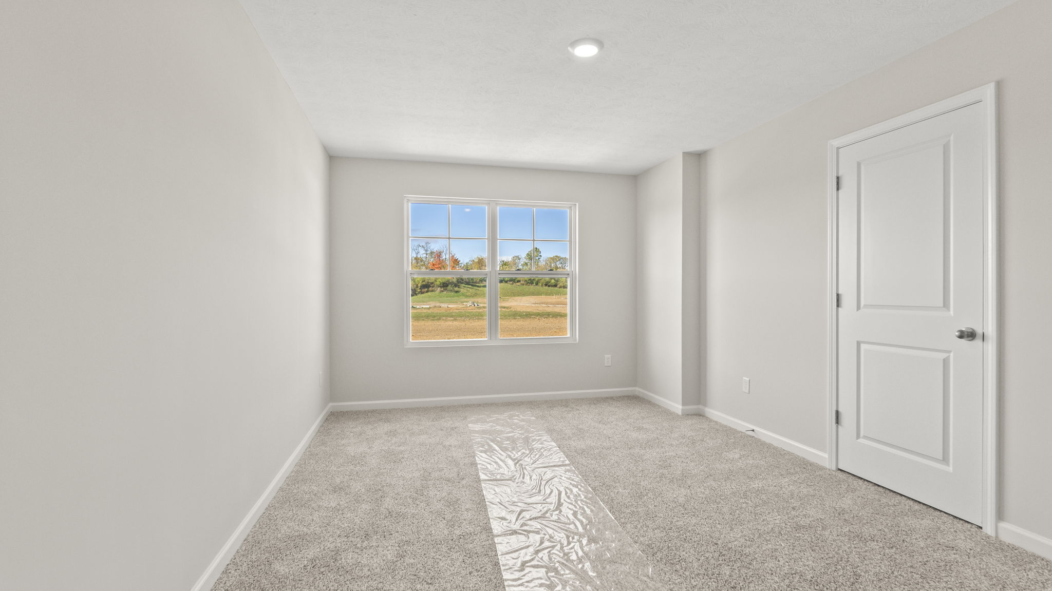 Primary bedroom with carpet, outlets, and door to walk-in closet