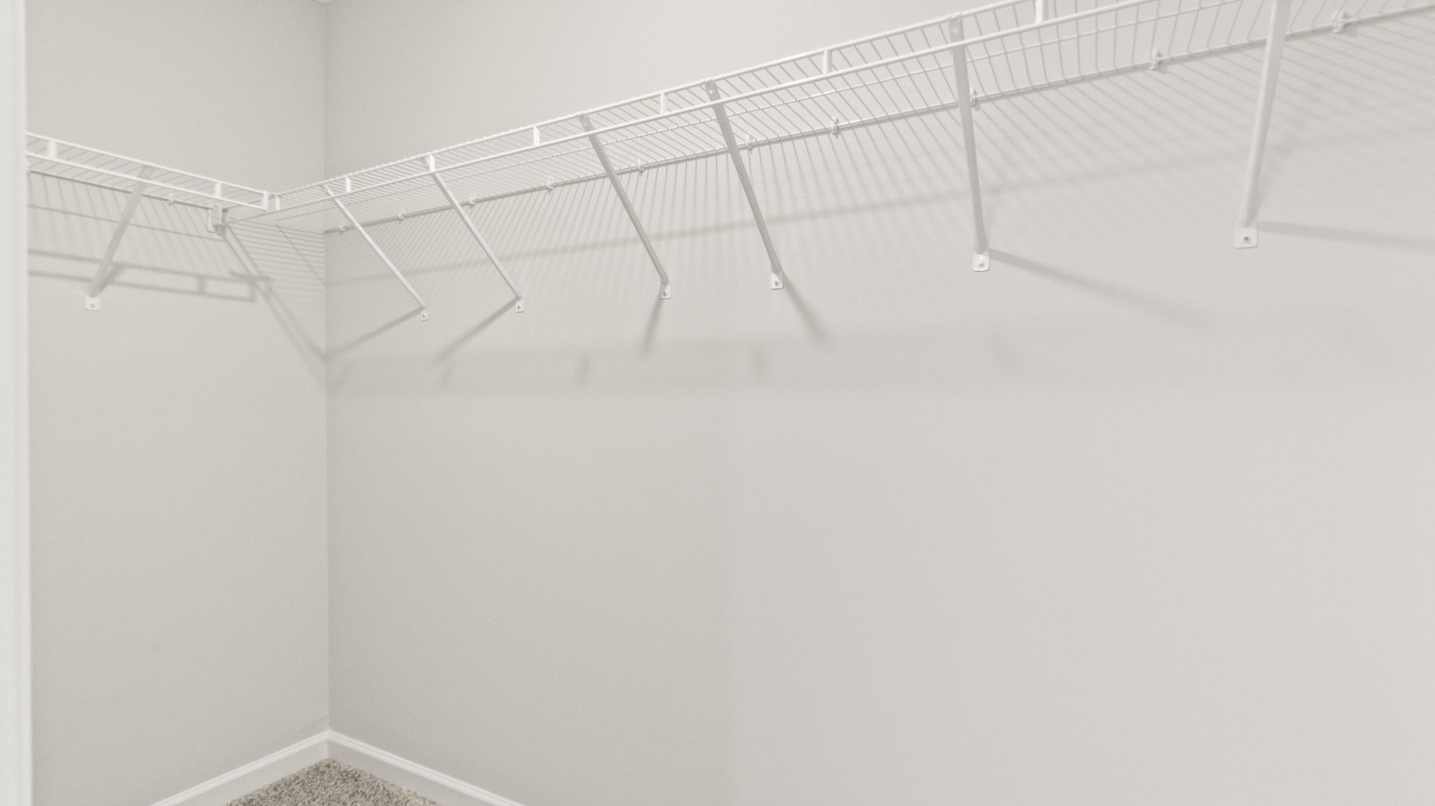 Walk-in closet of primary bedroom with wire shelving
