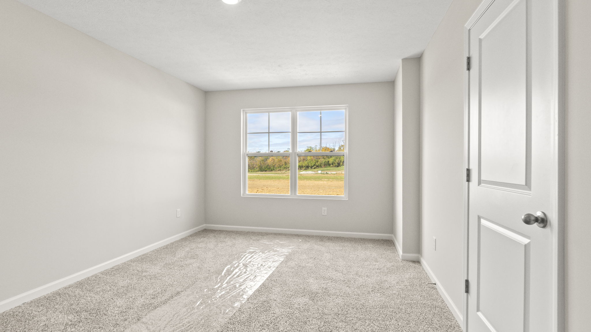 Primary bedroom with carpet, outlets, and door to walk-in closet