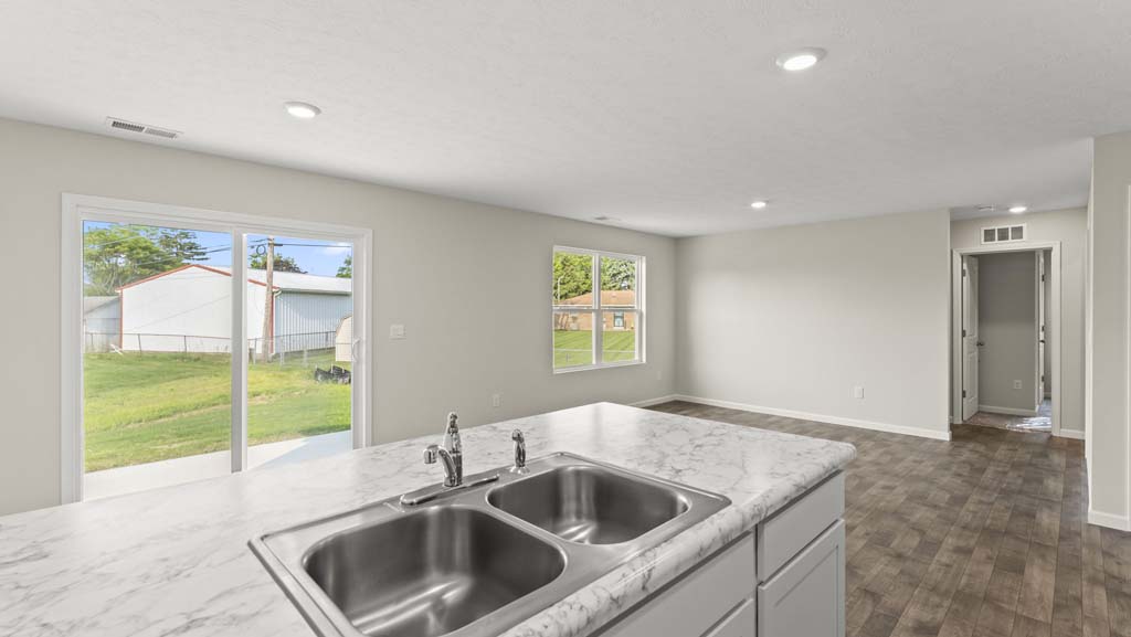 View of living room from kitchen.