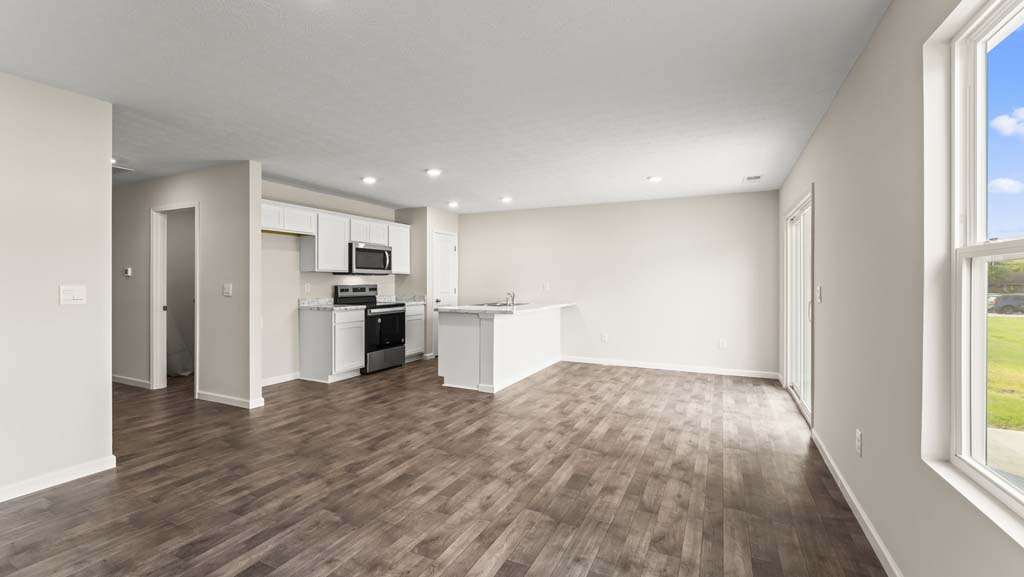 Open concept living room and kitchen.