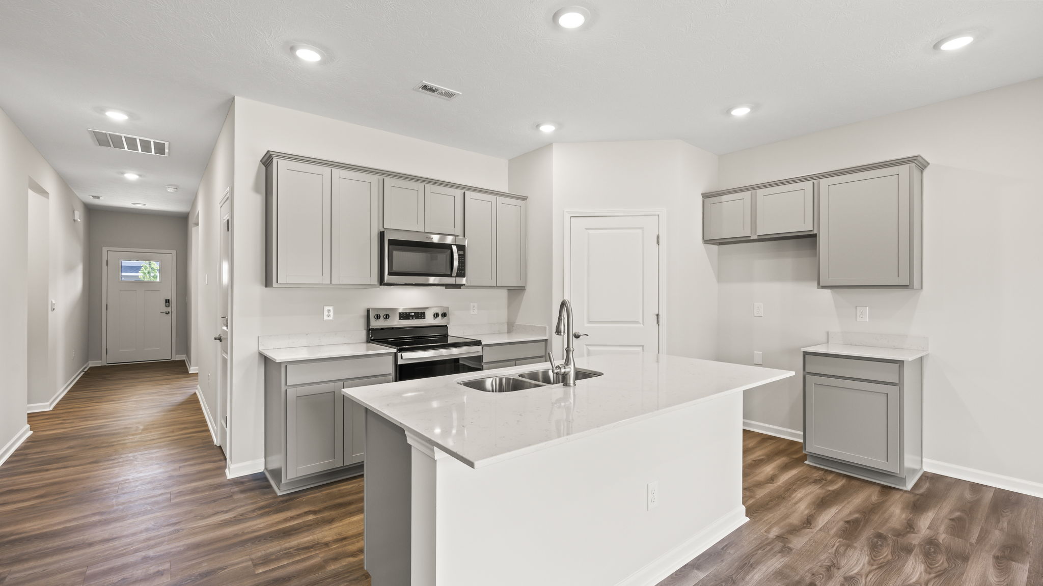 Three-quarter view of kitchen