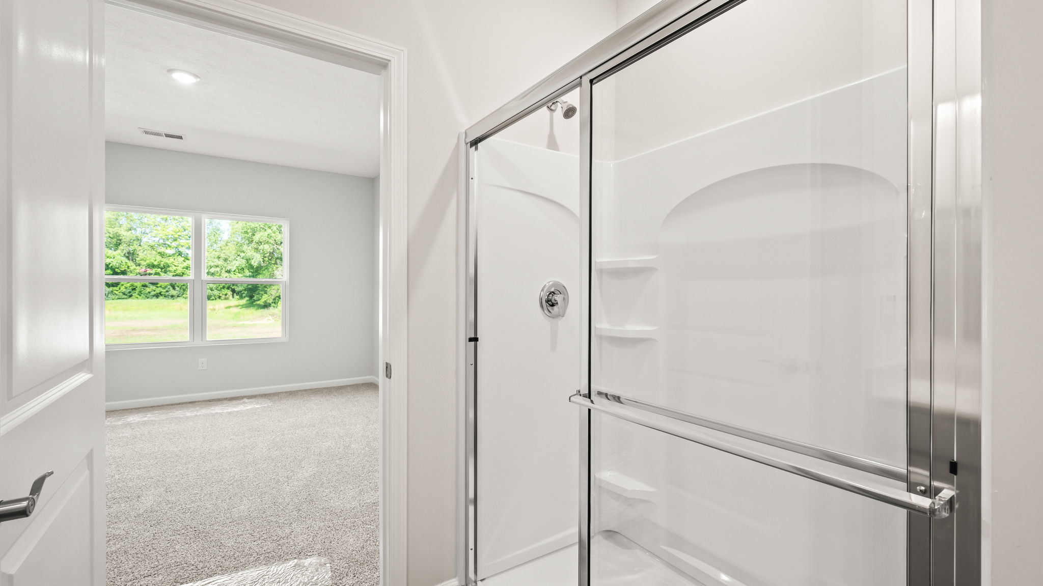 Closeup of shower with glass door