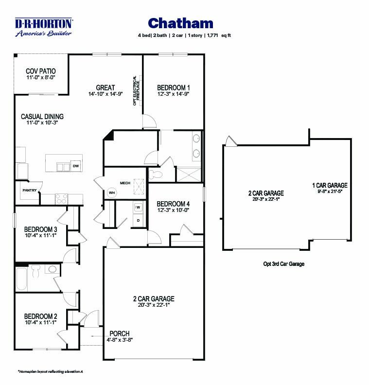 Black and white technical drawing of a Chatham plan home