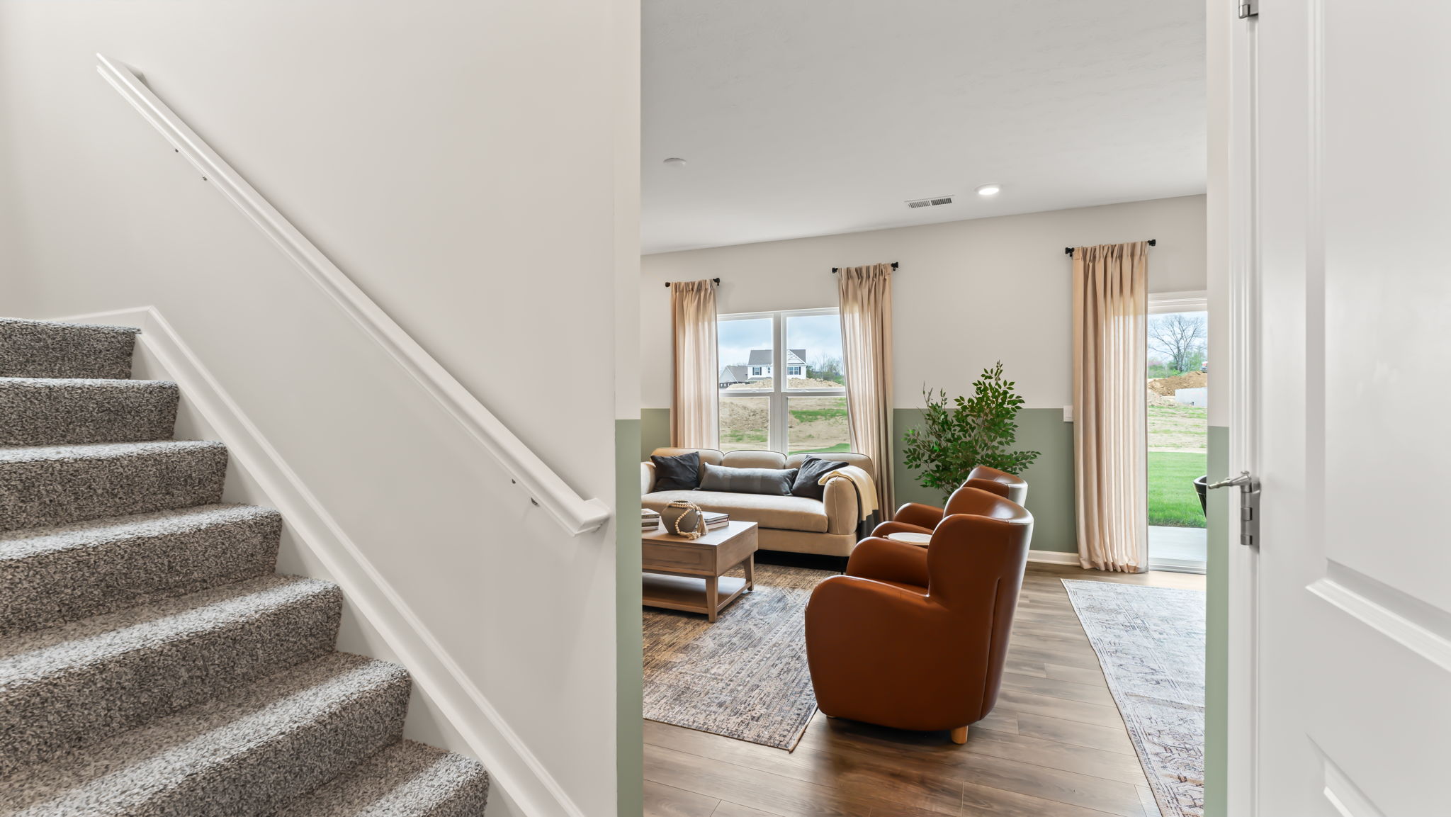 Downstairs landing with view of great room
