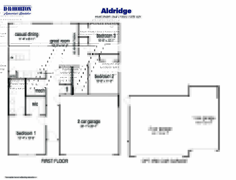 Black and white technical drawing of an Aldridge plan home