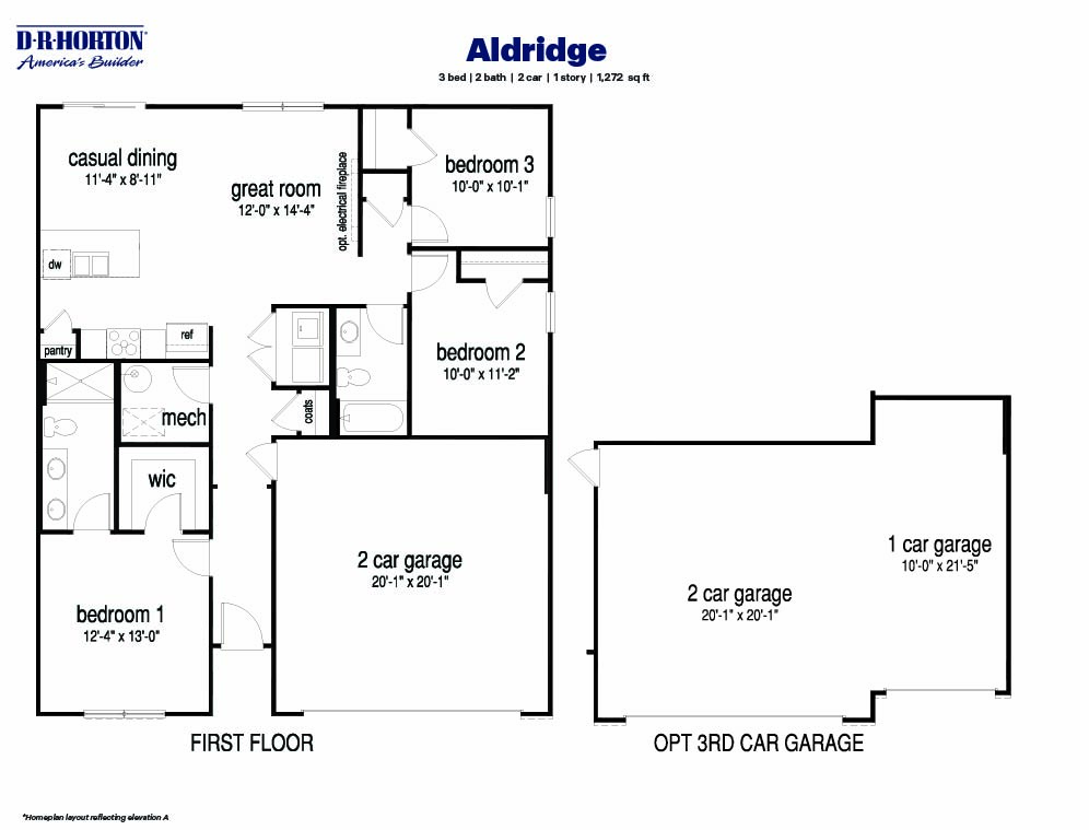 Black and white technical drawing of an Aldridge plan home