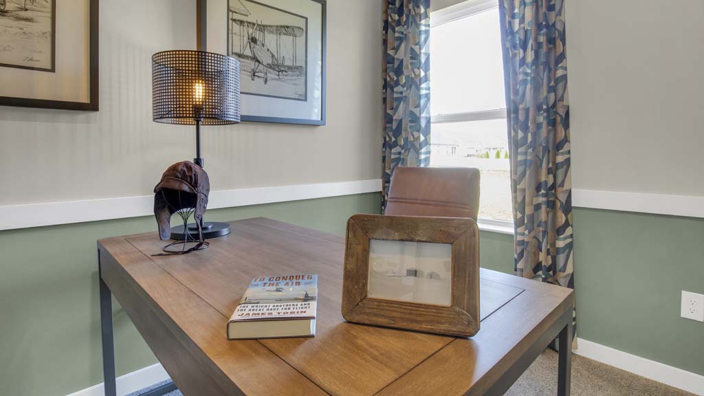 close up on desk in office room.