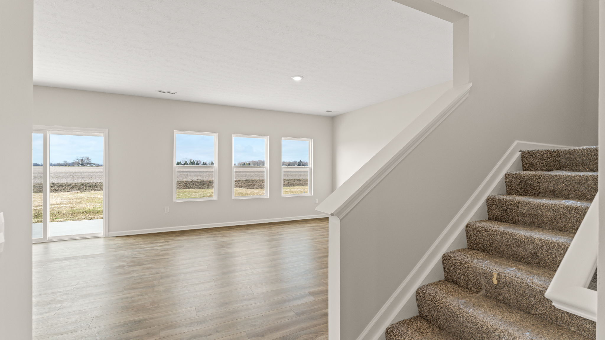 Stairway looking into living room.