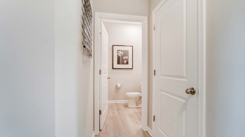 first floor powder room with modern decorations.