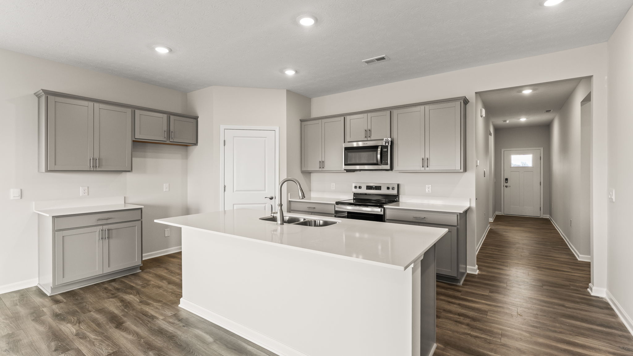 Three-quarter view of kitchen