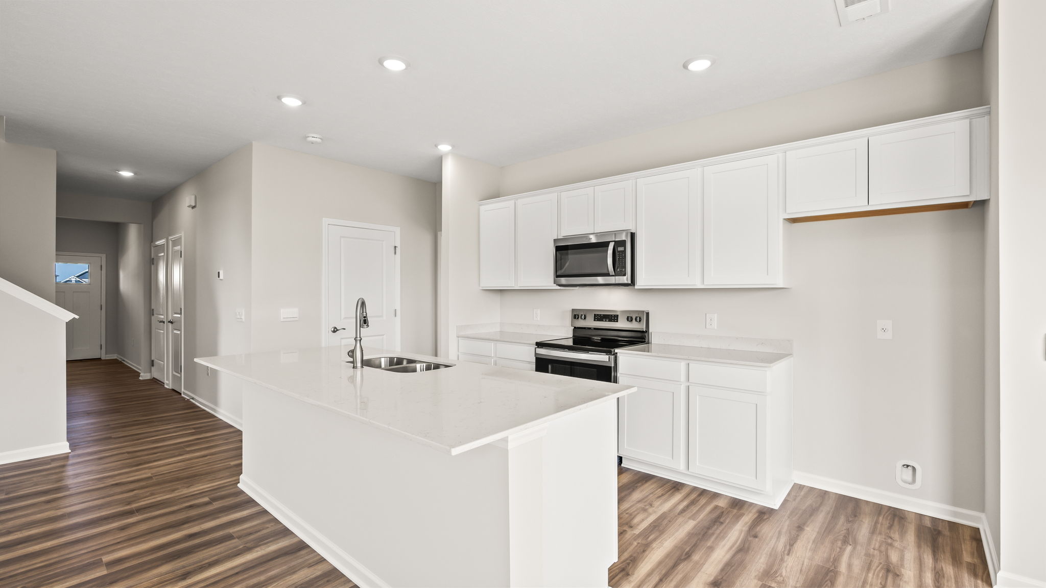 Three-quarter view of kitchen