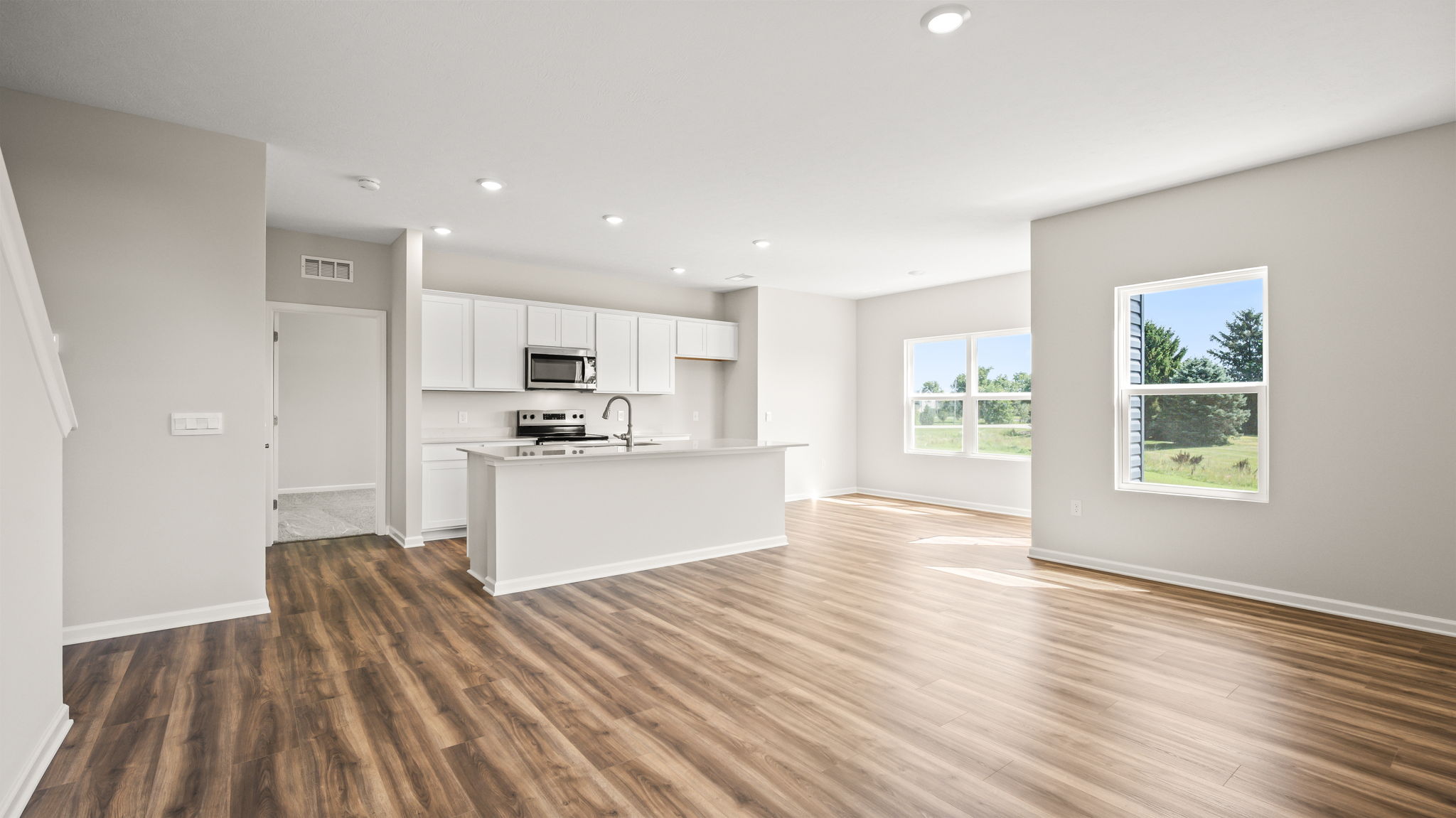 Great room from the corner view of kitchen