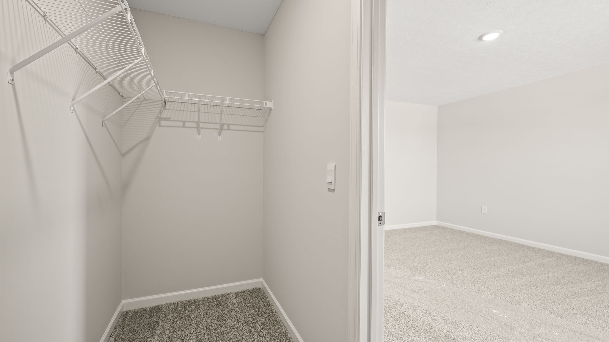 Walk-in closet with wire rack shelving