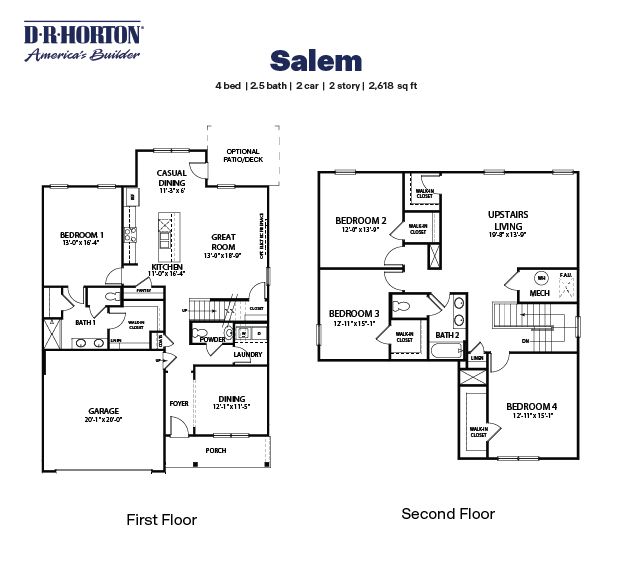 Black and white technical drawing of a Salem plan home