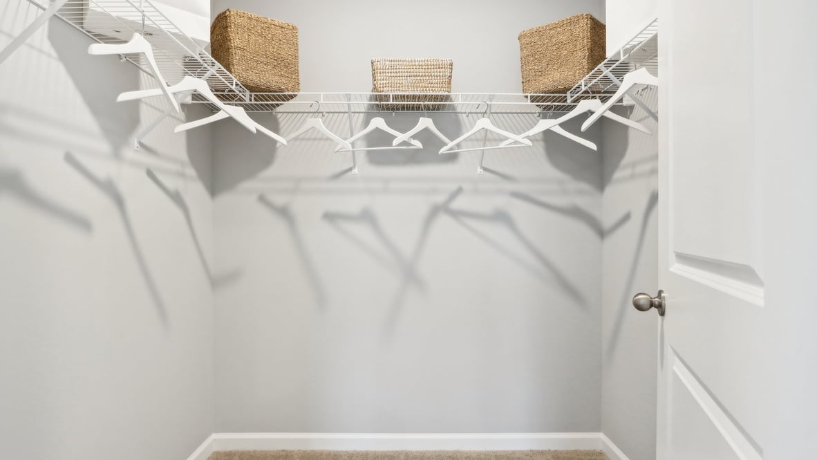 walkin closet with shelves.