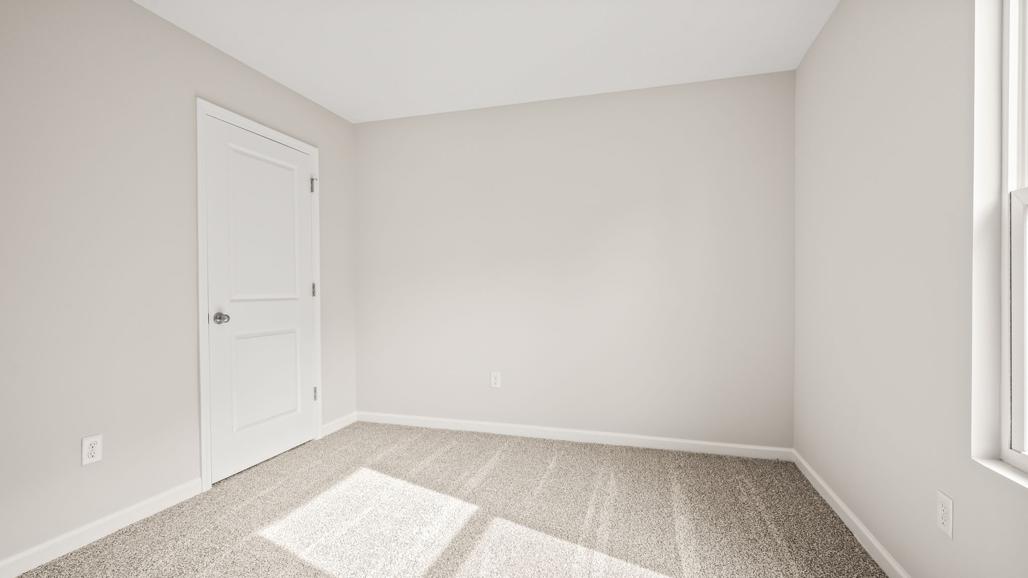 Carpeted bedroom with closet door