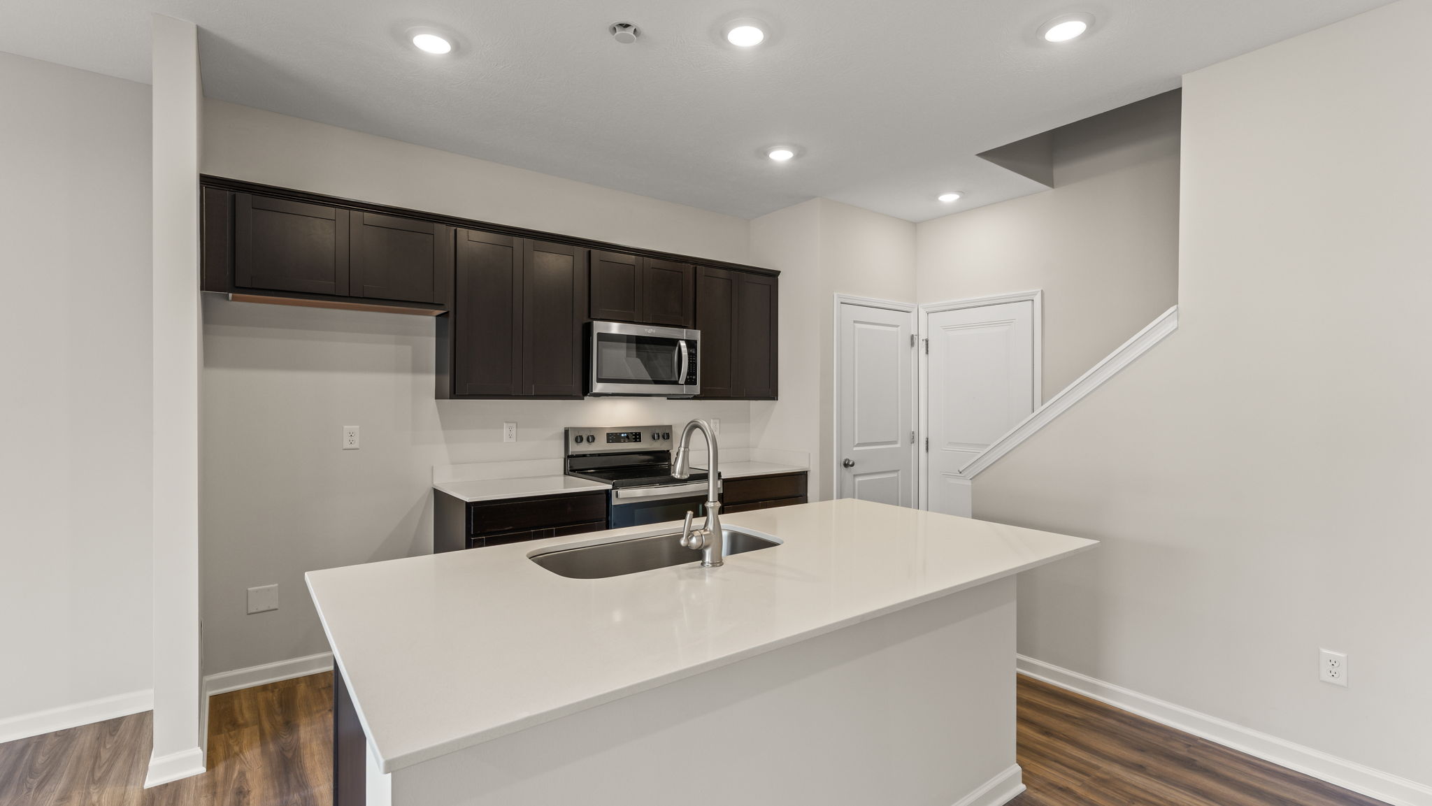 Three-quarter view of kitchen