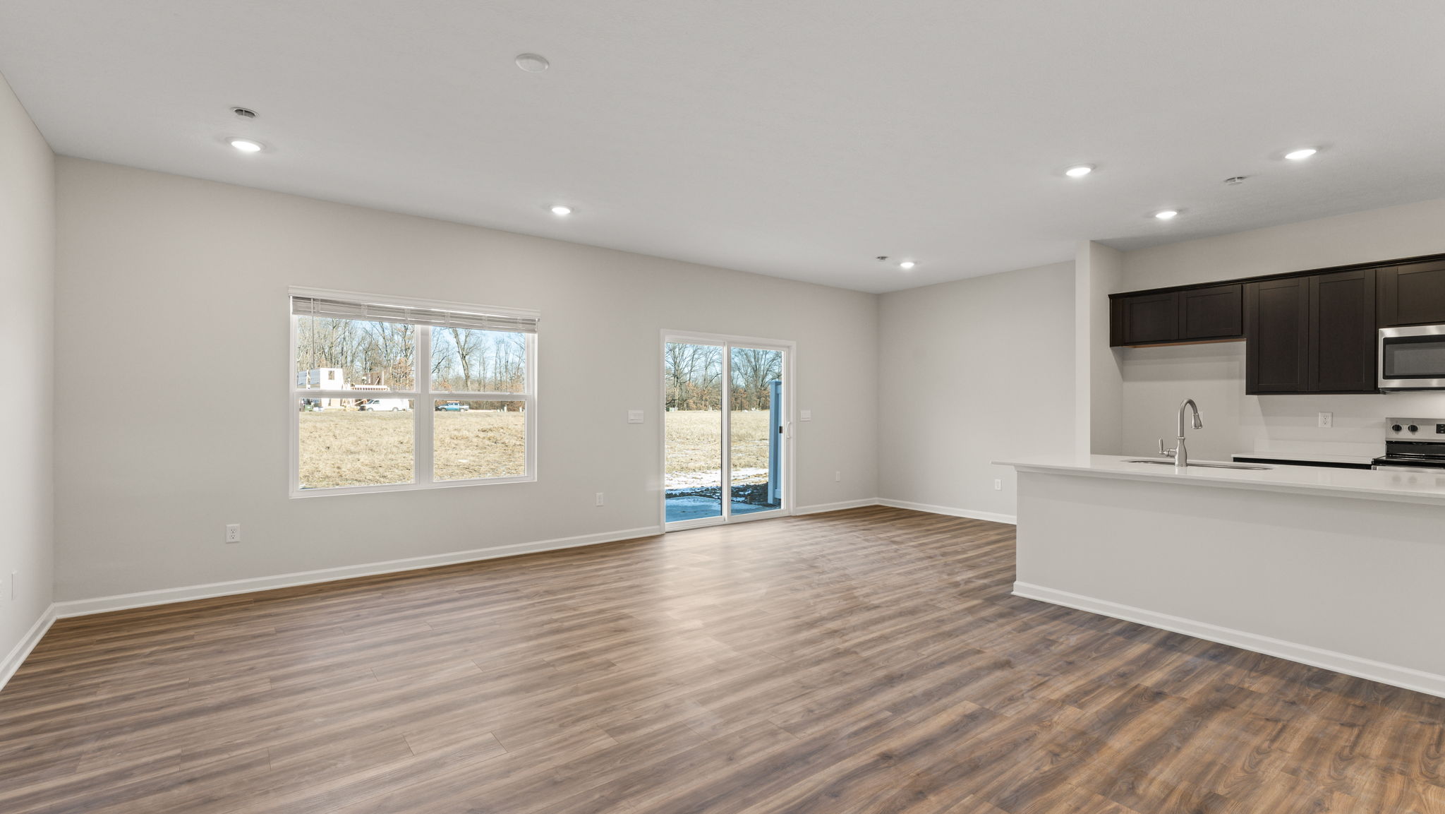 Three-quarter view of dining room