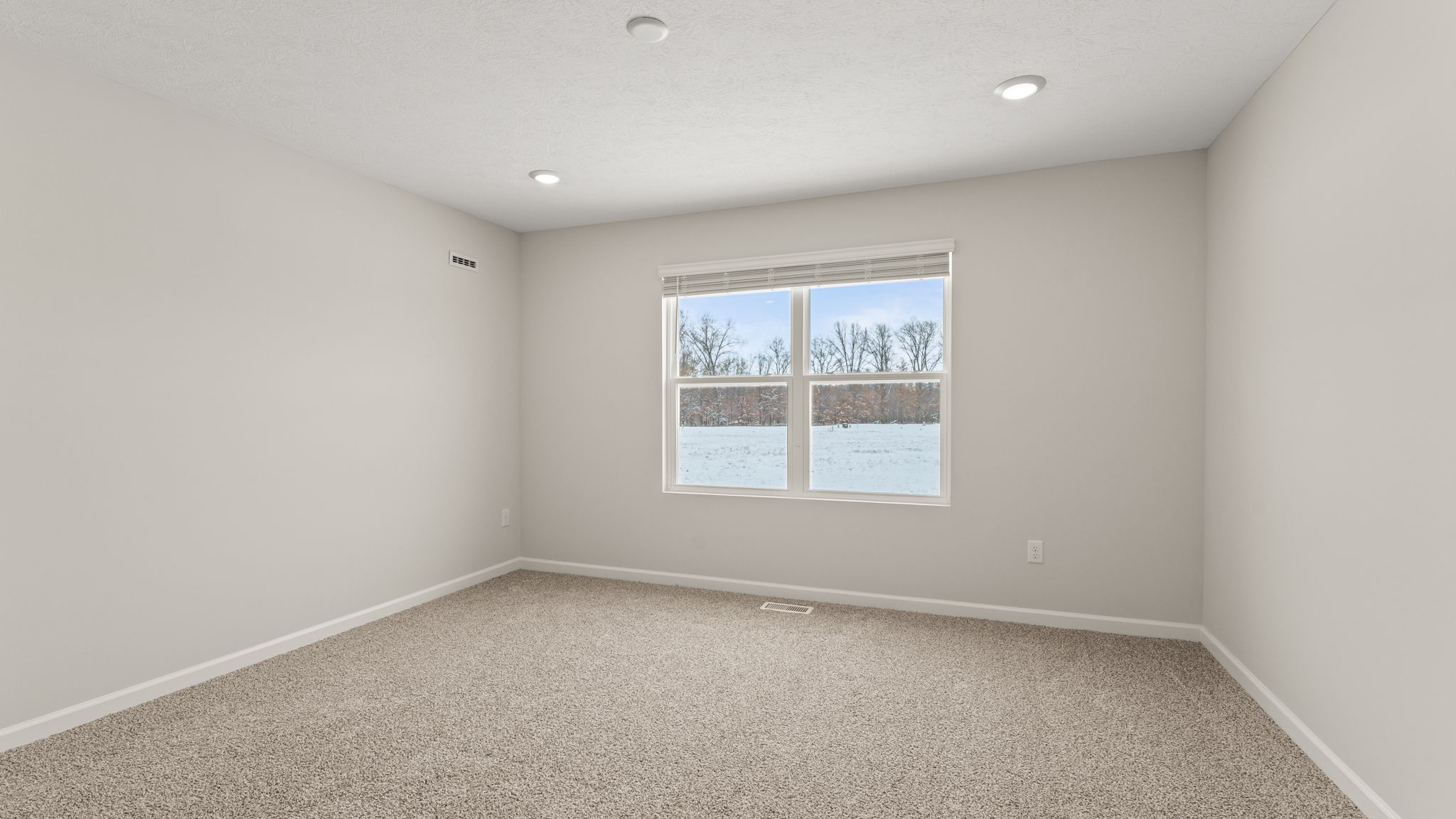 Primary bedroom with window and carpet