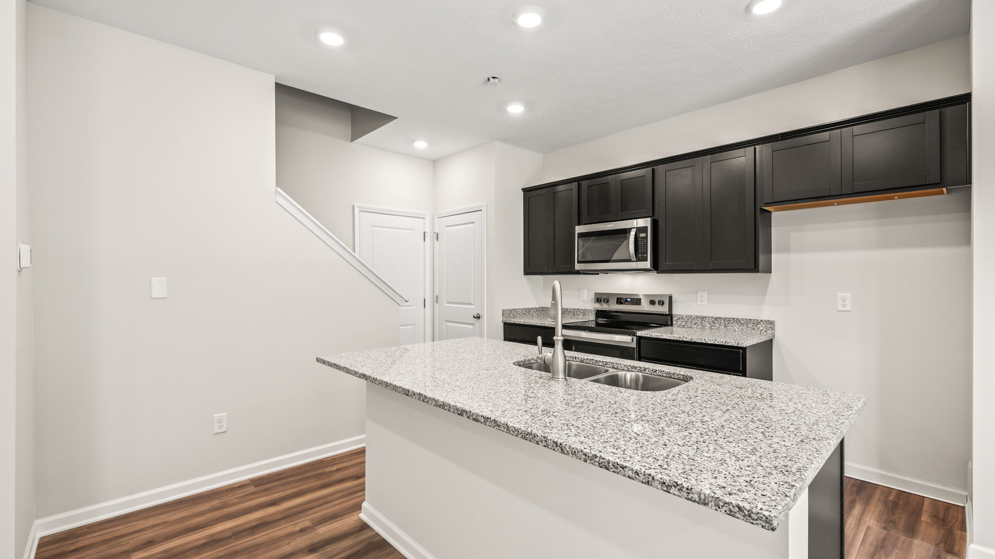 Three-quarter view of kitchen