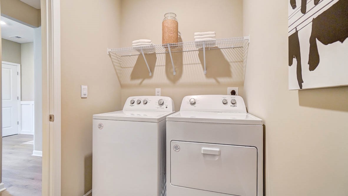 Whirlpool Washer and dryer with extra storage space.