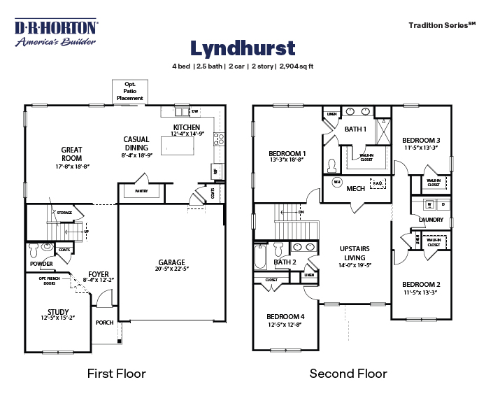 Black and white technical drawing of a Lyndhurst plan home