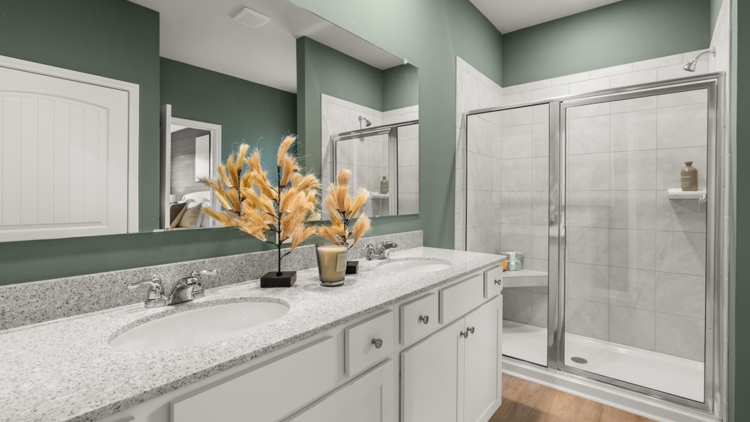 Primary bathroom with glass door shower