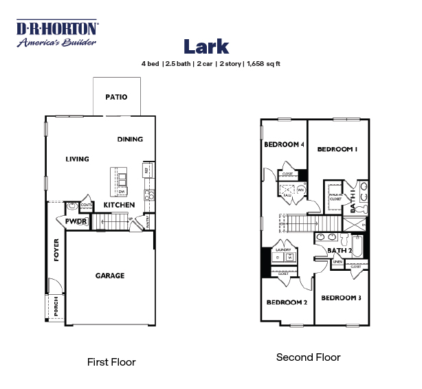 Black and white technical drawing of a Lark plan home