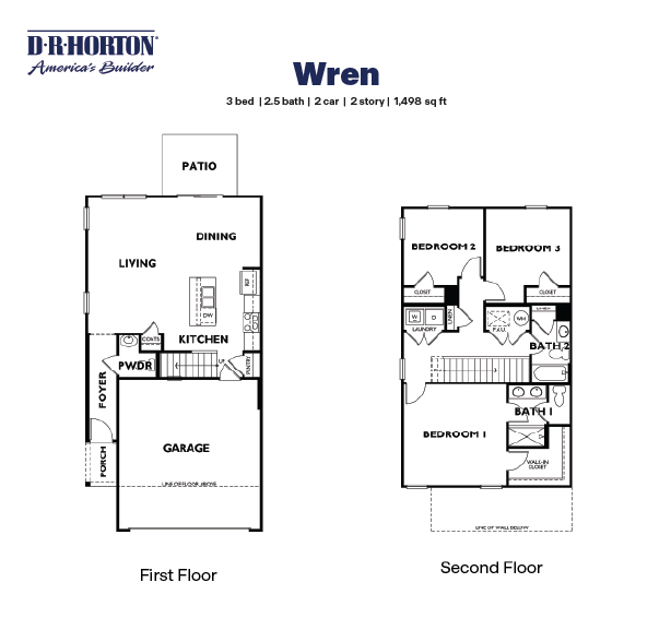 Black and white technical drawing of a wren plan home