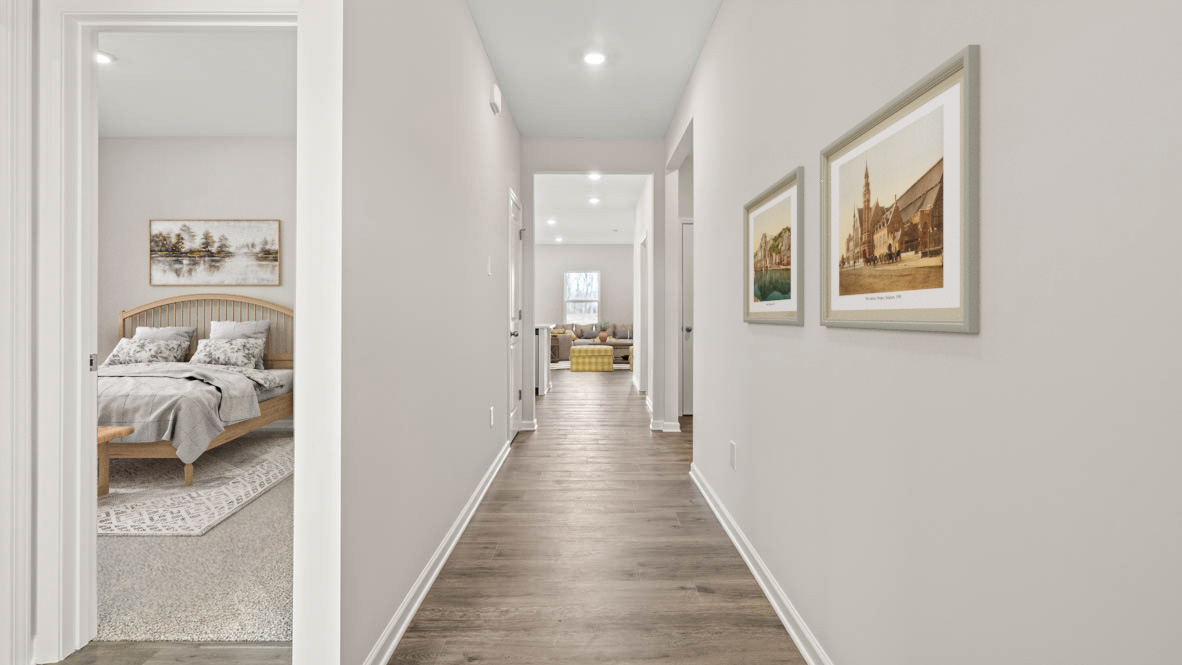 Foyer hallway with decorations and room.
