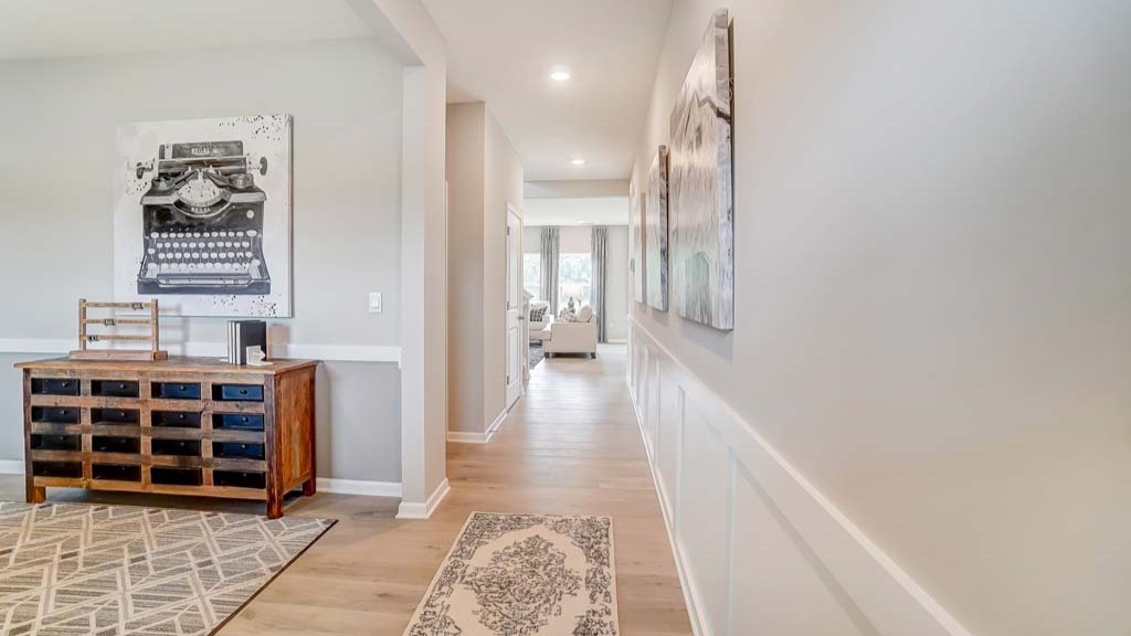 office with modern decorations and wooden desk cabinet.