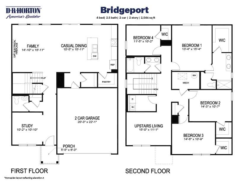 Black and white technical drawing of our bridgeport floorplan