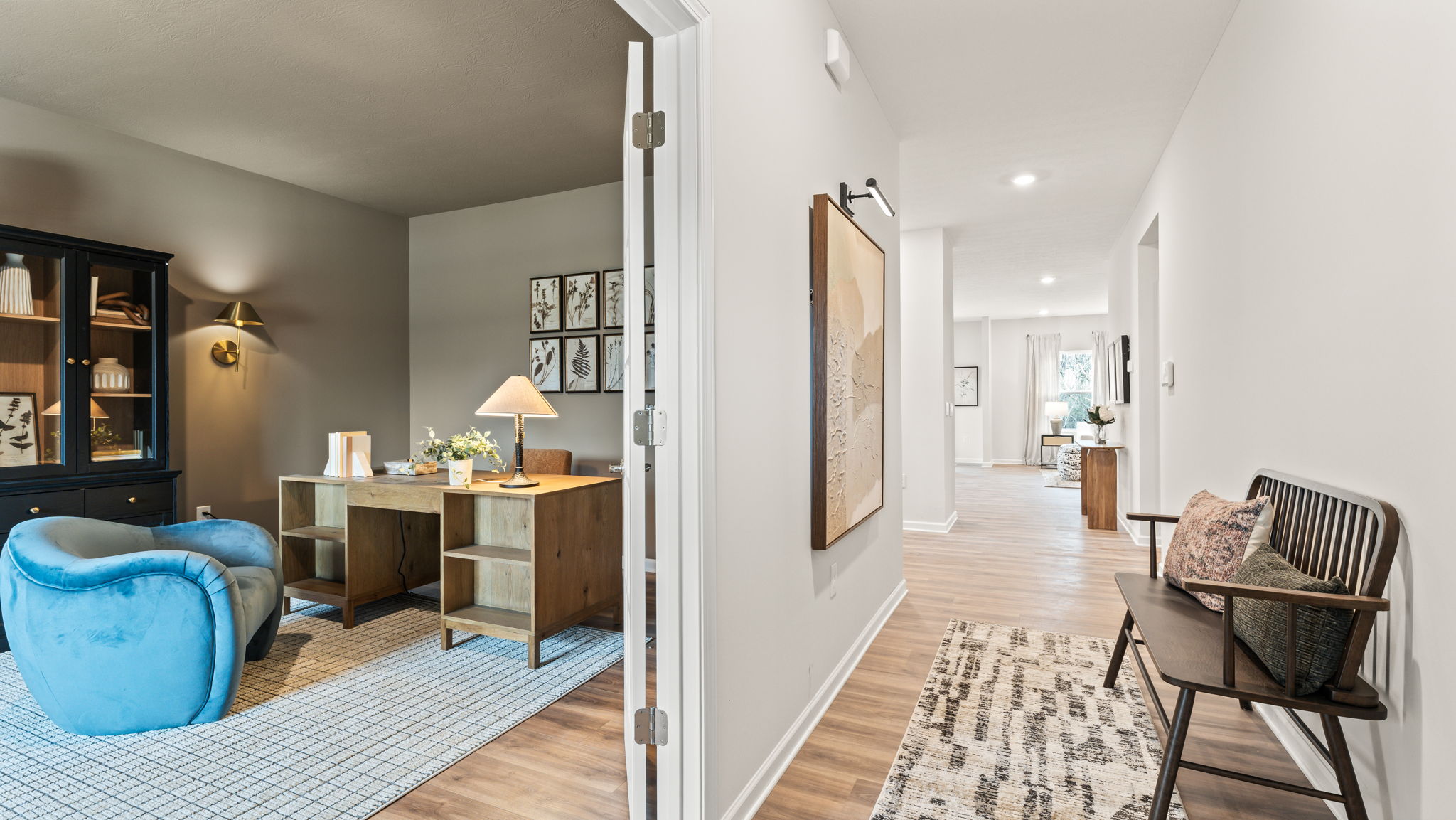 Foyer with door to flex room organized as an ofice and hallway
