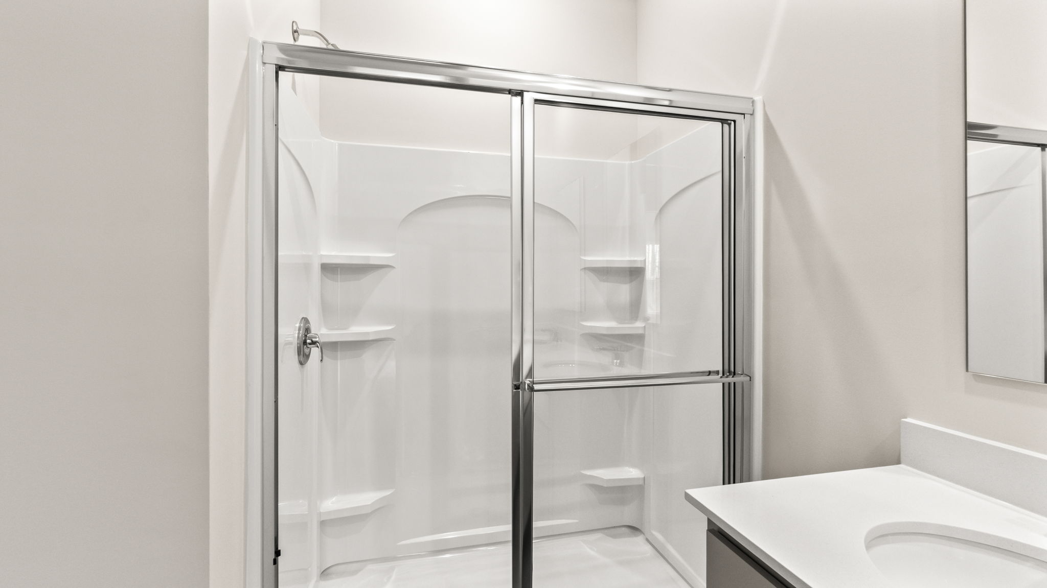 Closeup of walk-in shower