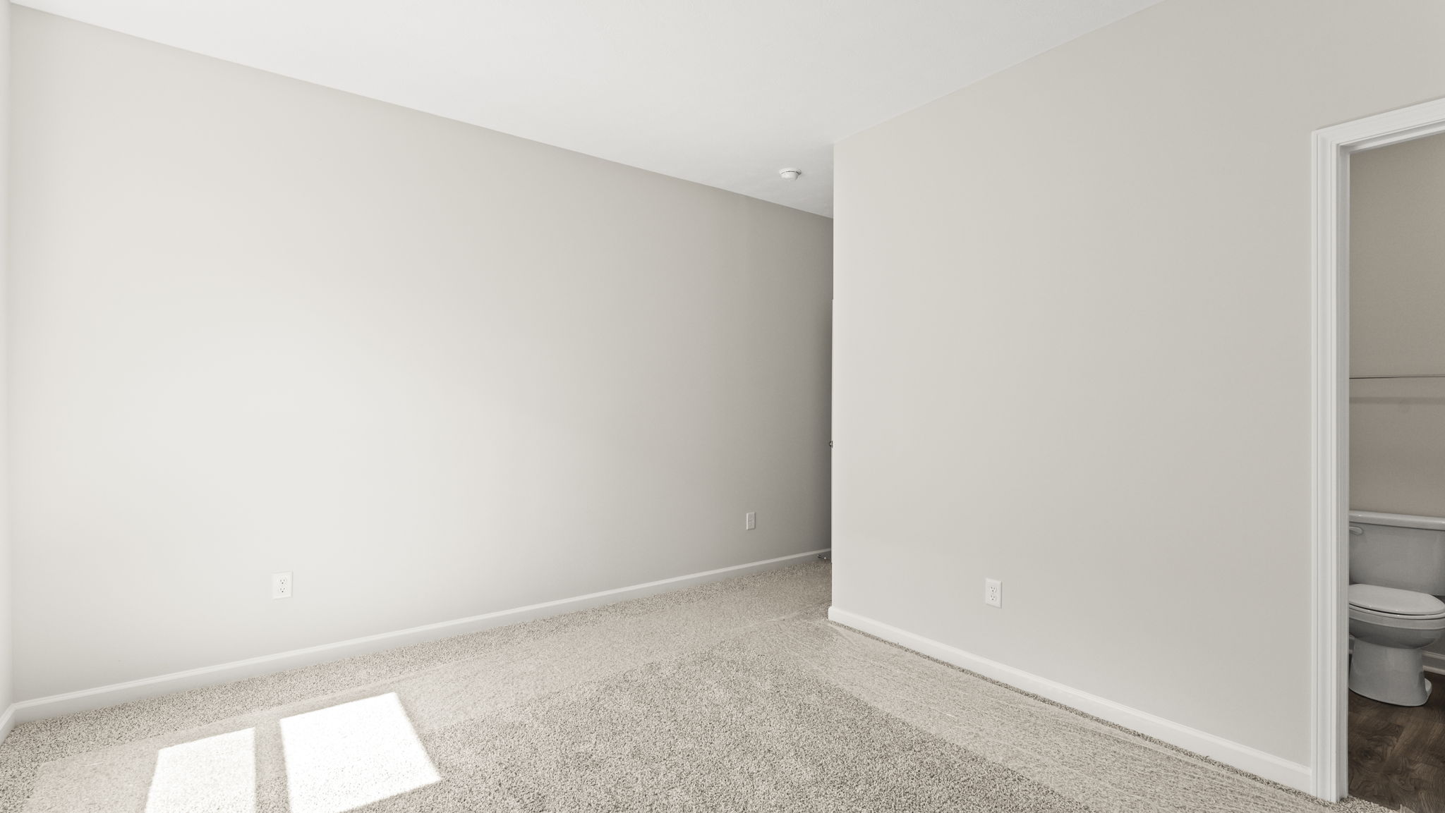 Carpeted bedroom with door to closet