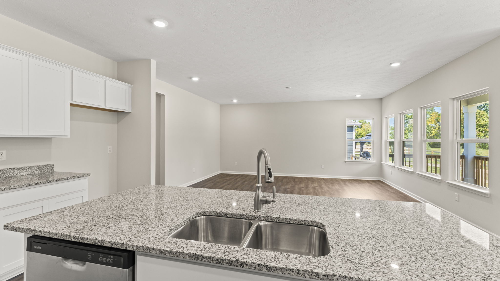 Perspective image of the sink and kitchen island