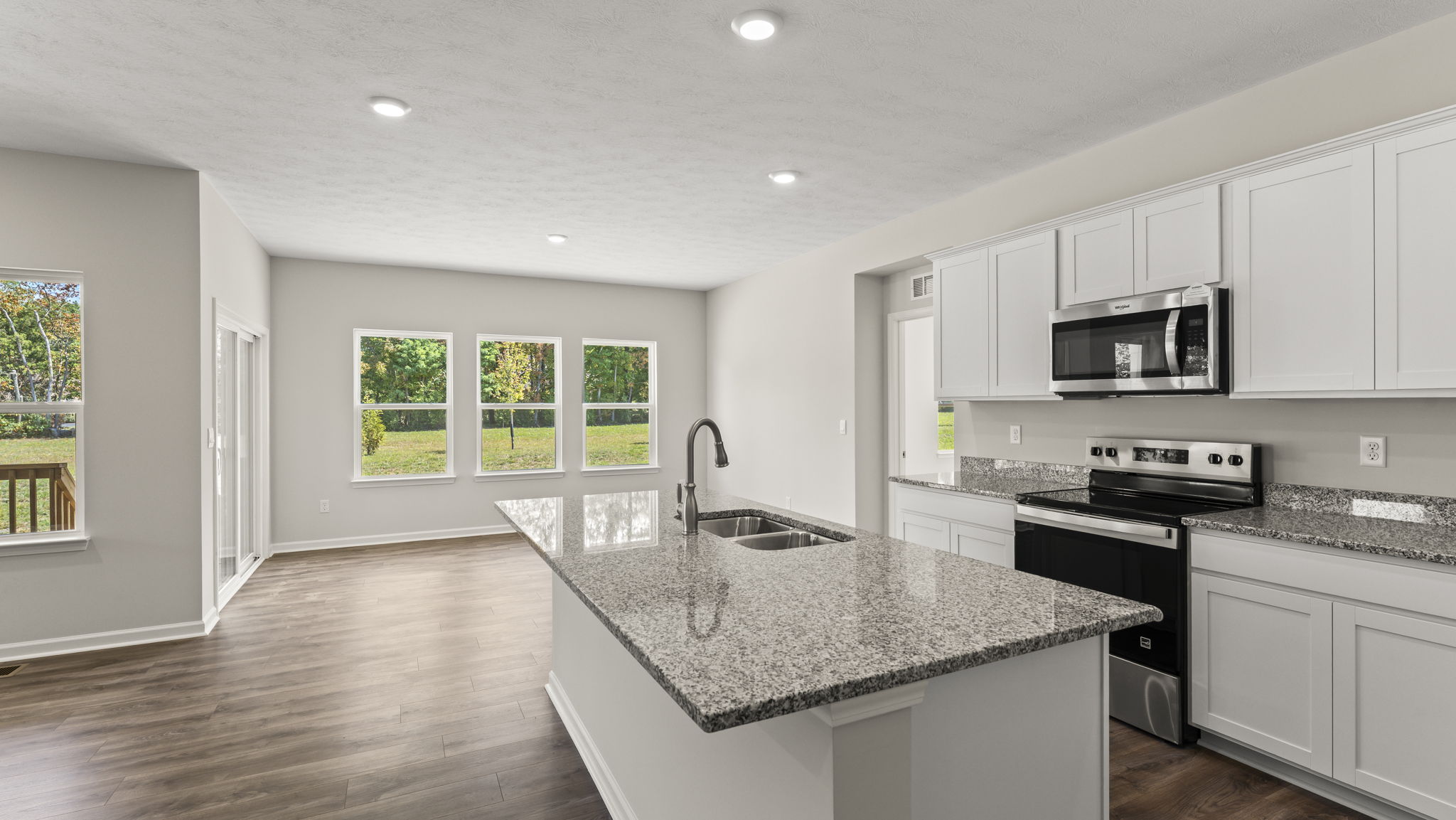 Angled perspective of kitchen island