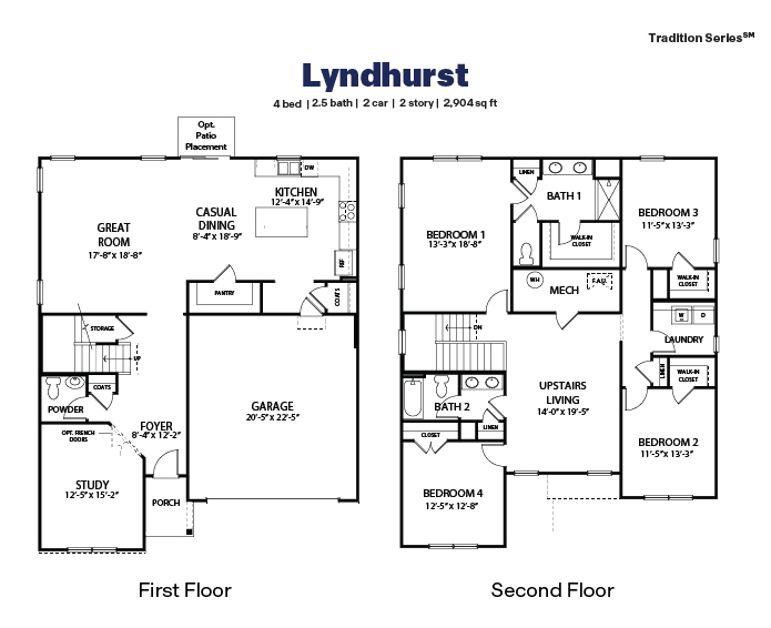 Black and white technical drawing of a lyndhurst plan home