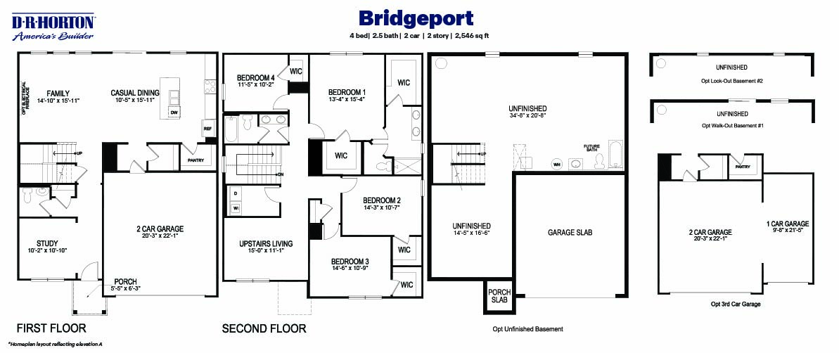 Black and white technical drawing of a bridgeport plan home