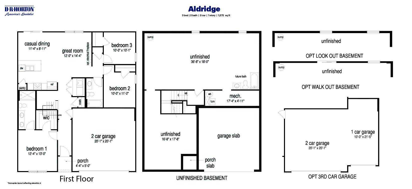 Black and white technical drawing of an aldridge plan home