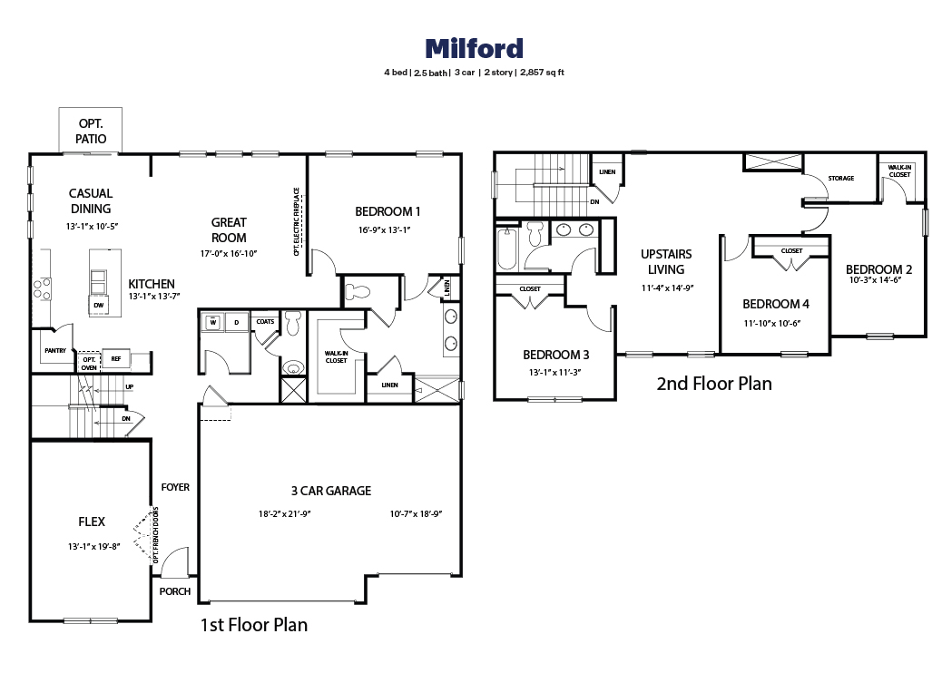 black and white technical drawing of a milford plan home