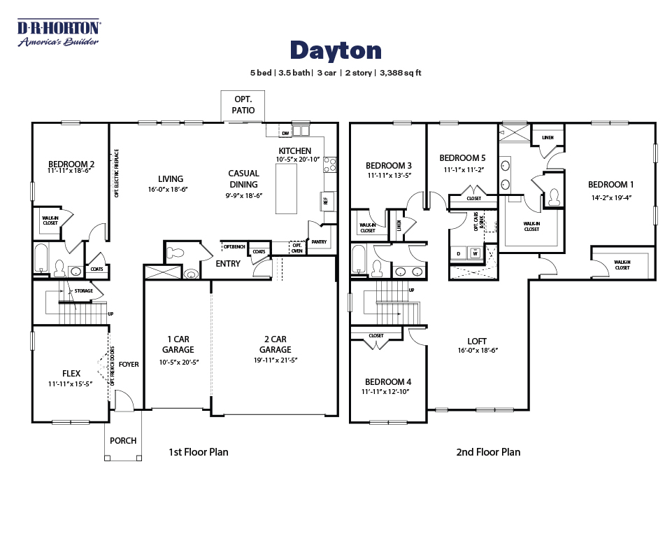 black and white technical drawing of a Dayton plan home