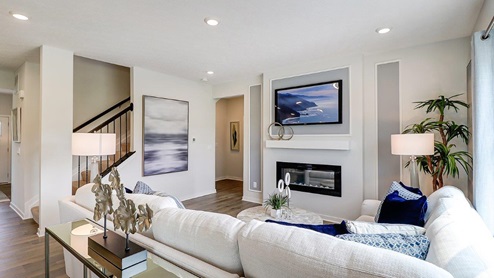 furnished great room and electric fireplace