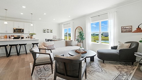 Bright Great Room with view into kitchen