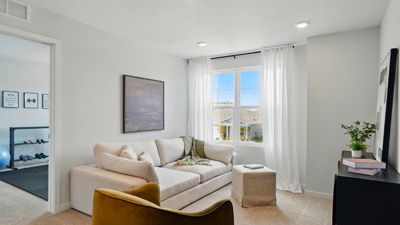 upstairs flex room with a sofa and TV